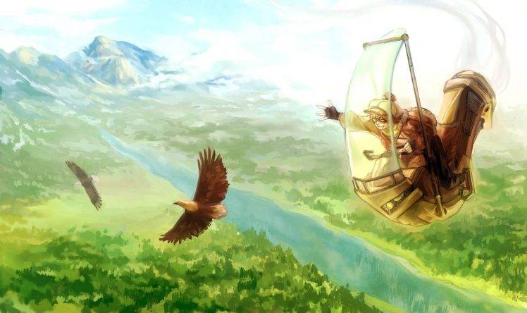 fantasy art flying birds steampunk HD Wallpaper Desktop Background