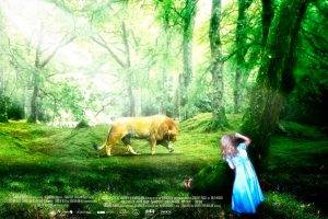 children lion forest clearing