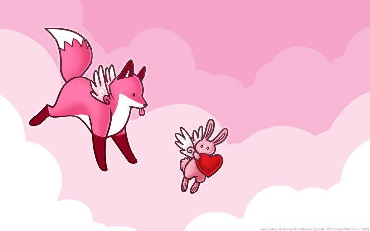 heart fox animals rabbits stupid fox wings love valentines day HD Wallpaper Desktop Background