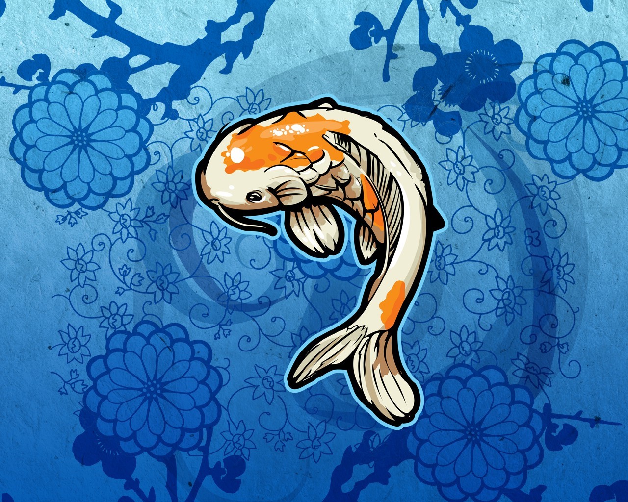 koi fish water flowers plants floral animals Wallpaper