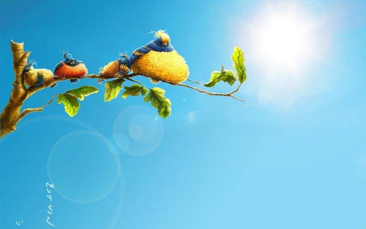 sun lights birds animals trees branch leaves plants HD Wallpaper Desktop Background