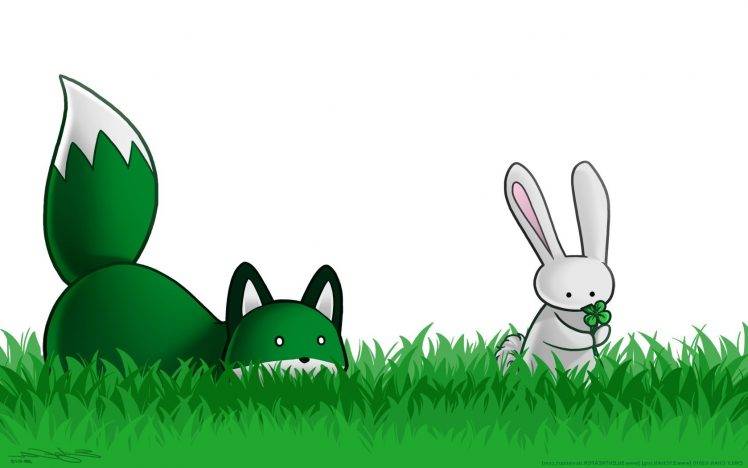 rabbits fox stupid fox grass holiday shamrock animals Wallpapers HD /  Desktop and Mobile Backgrounds