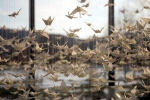 origami birds cords photography paper cranes