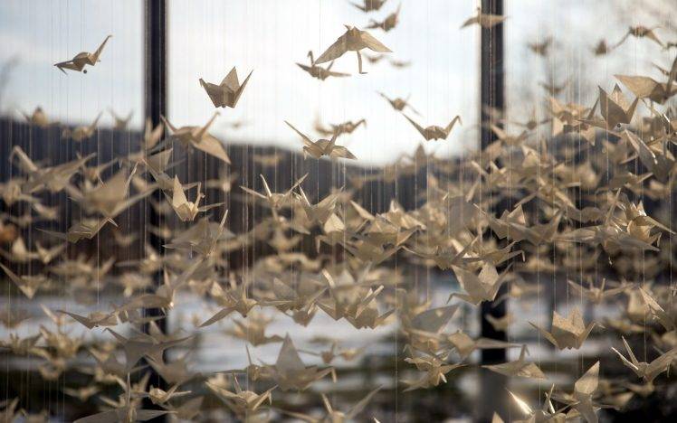 origami birds cords photography paper cranes HD Wallpaper Desktop Background
