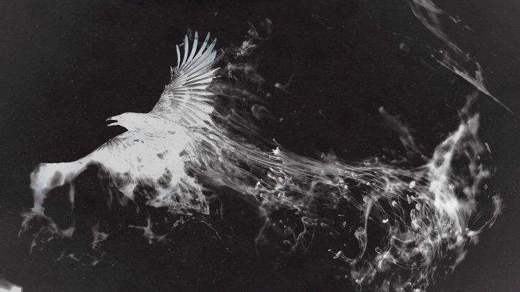 birds photo manipulation smoke monochrome HD Wallpaper Desktop Background