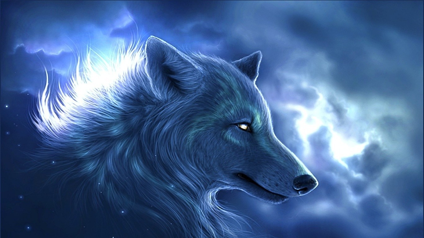 Gray Fire Wolf with Blue and Red Eyes