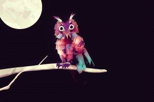 animals birds owl night moon trees branch low poly simple background