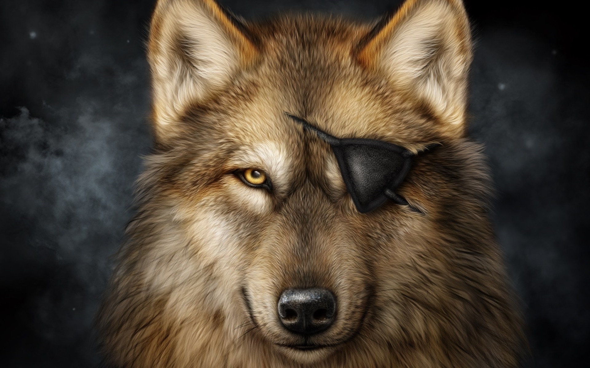 animals digital art wolf yellow eyes smoke Wallpaper