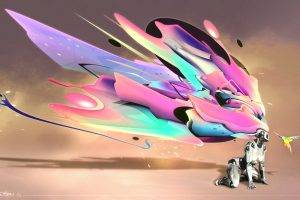 digital art fantasy art cgi robot birds parrot colorful surreal