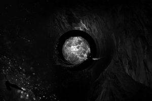 alecio calixto digital art minimalism monochrome abstract globes sphere circle birds dark cave