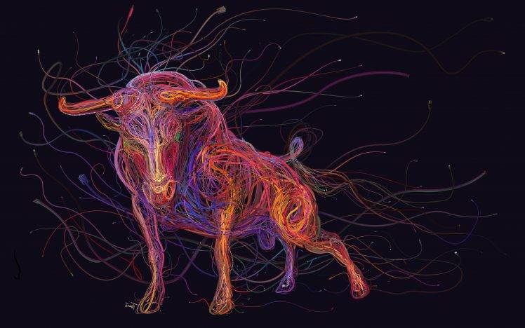bull colorful digital art animals ethernet usb wires HD Wallpaper Desktop Background