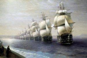 soldier sailor men sailing ship water sea painting ivan konstantinovich aivazovsky artwork classic art clouds birds