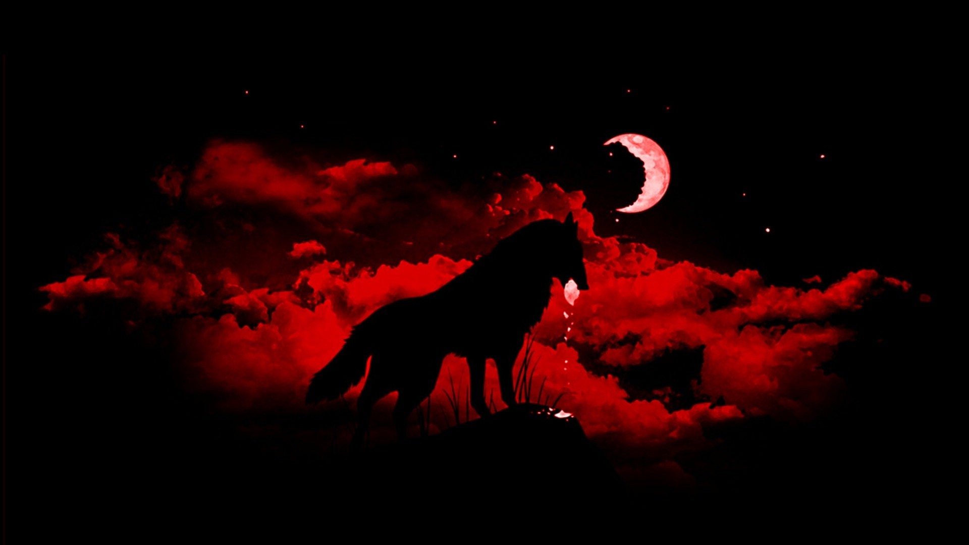 wolf fantasy art moon animals night Wallpaper