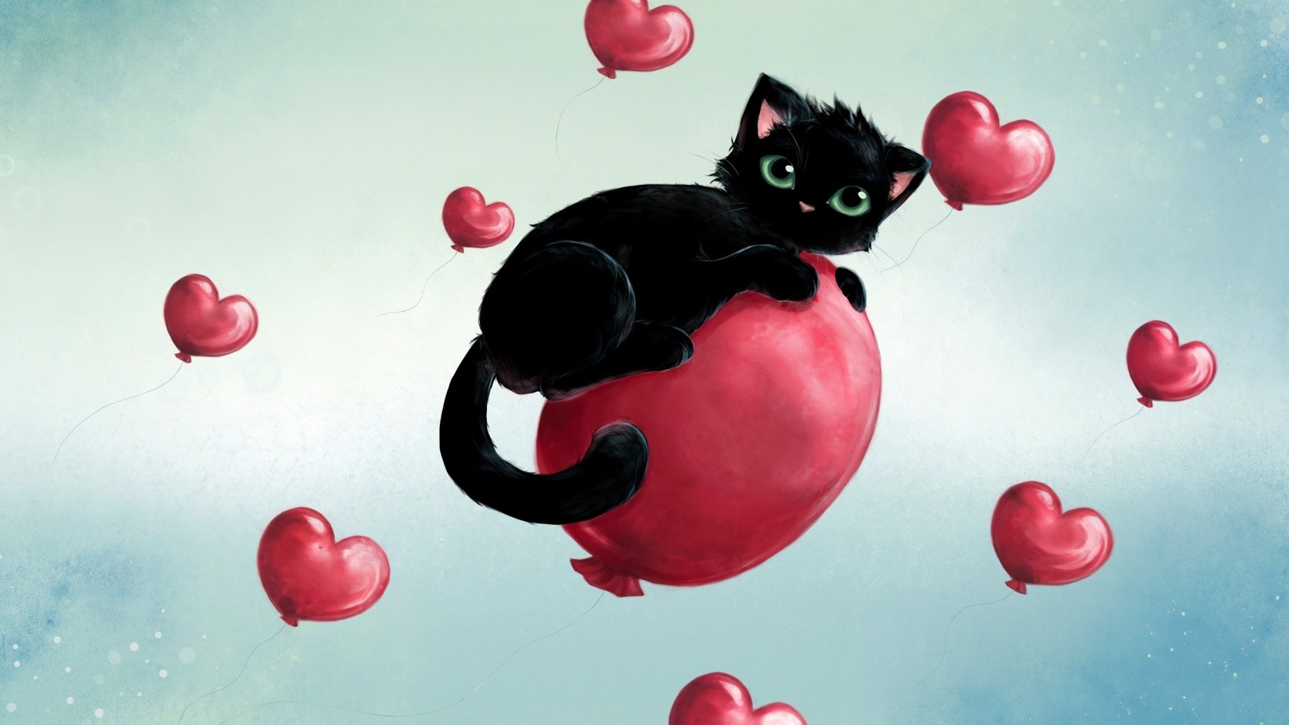 cat balloons black cats hearts Wallpaper