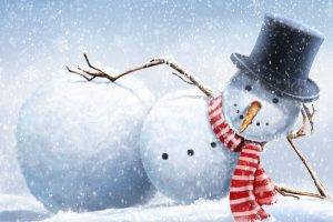drawing snow winter snowman top hats branch carrots snowflakes