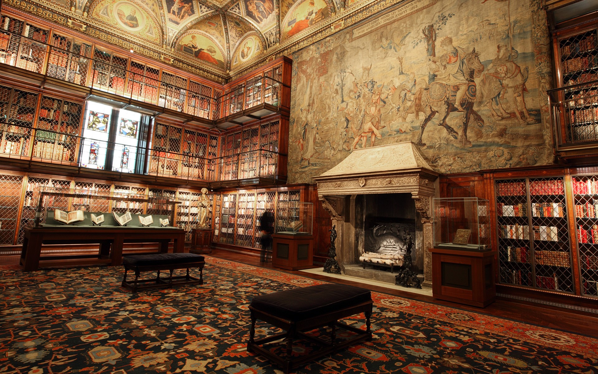 books library interiors painting fireplace carpets manhattan Wallpaper