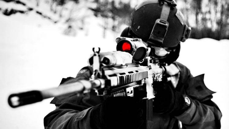 gun rifles soldier snow machine gun m4 carbine HD Wallpaper Desktop Background