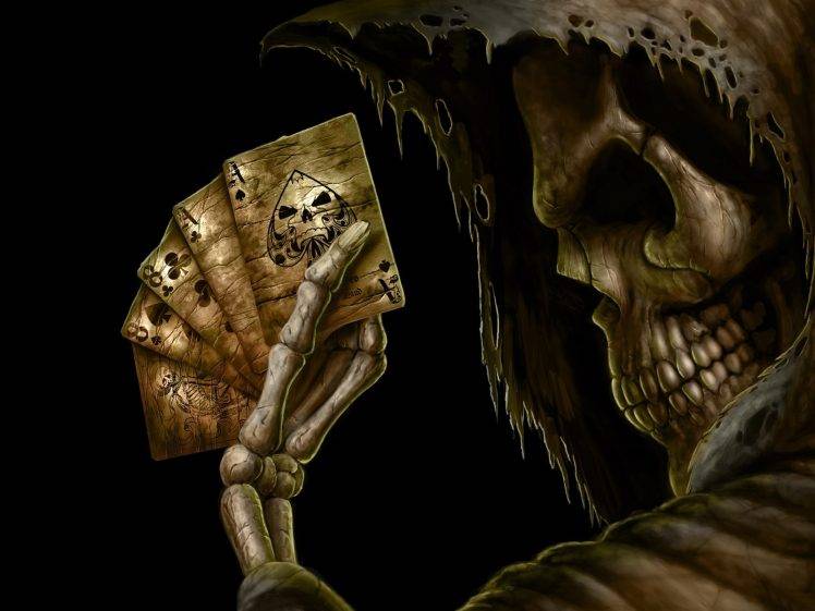 skull grim reaper cards black background skeleton HD Wallpaper Desktop Background