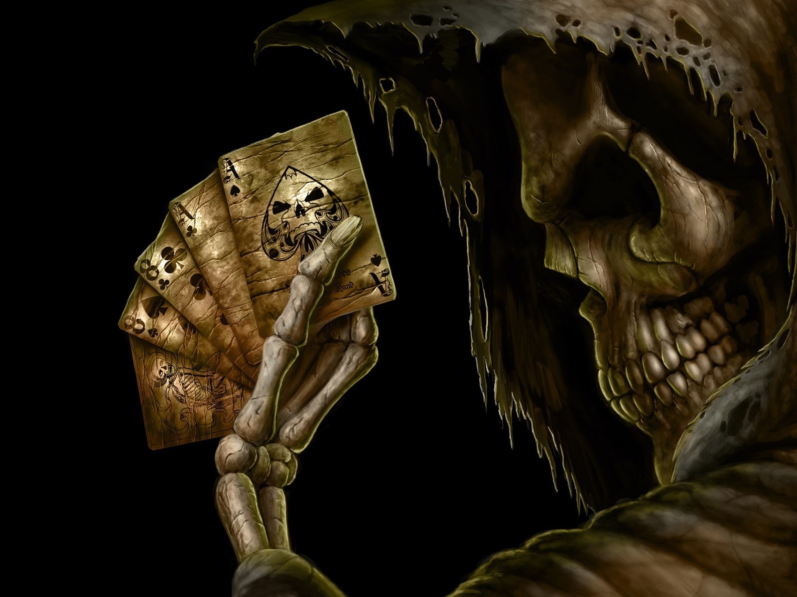 skull grim reaper cards black background skeleton Wallpaper