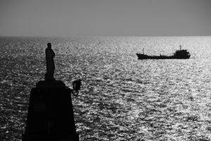 photography sea statue ship cargo monochrome