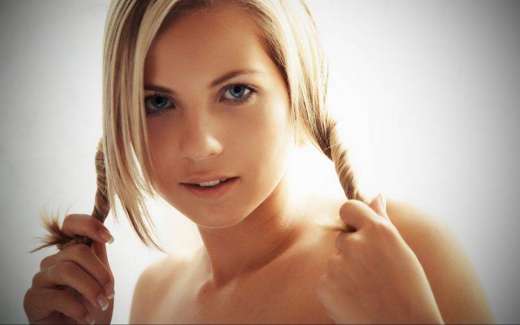 jenni gregg blonde pigtails women face portrait HD Wallpaper Desktop Background