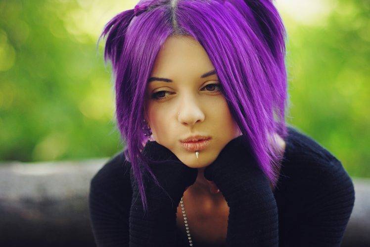 women piercing purple hair HD Wallpaper Desktop Background