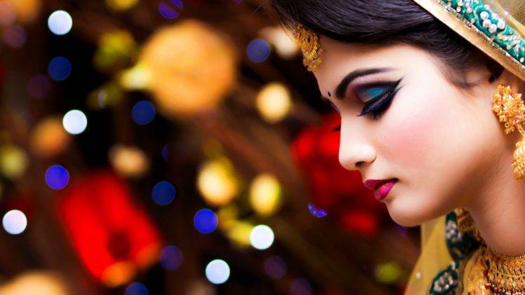 women makeup face indian bokeh HD Wallpaper Desktop Background