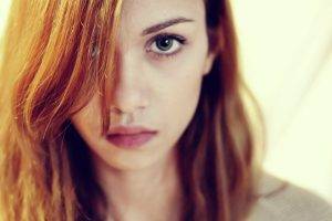 model women face redhead green eyes depth of field