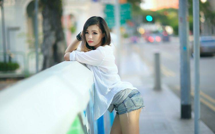 women asian torn jeans jeans shorts HD Wallpaper Desktop Background