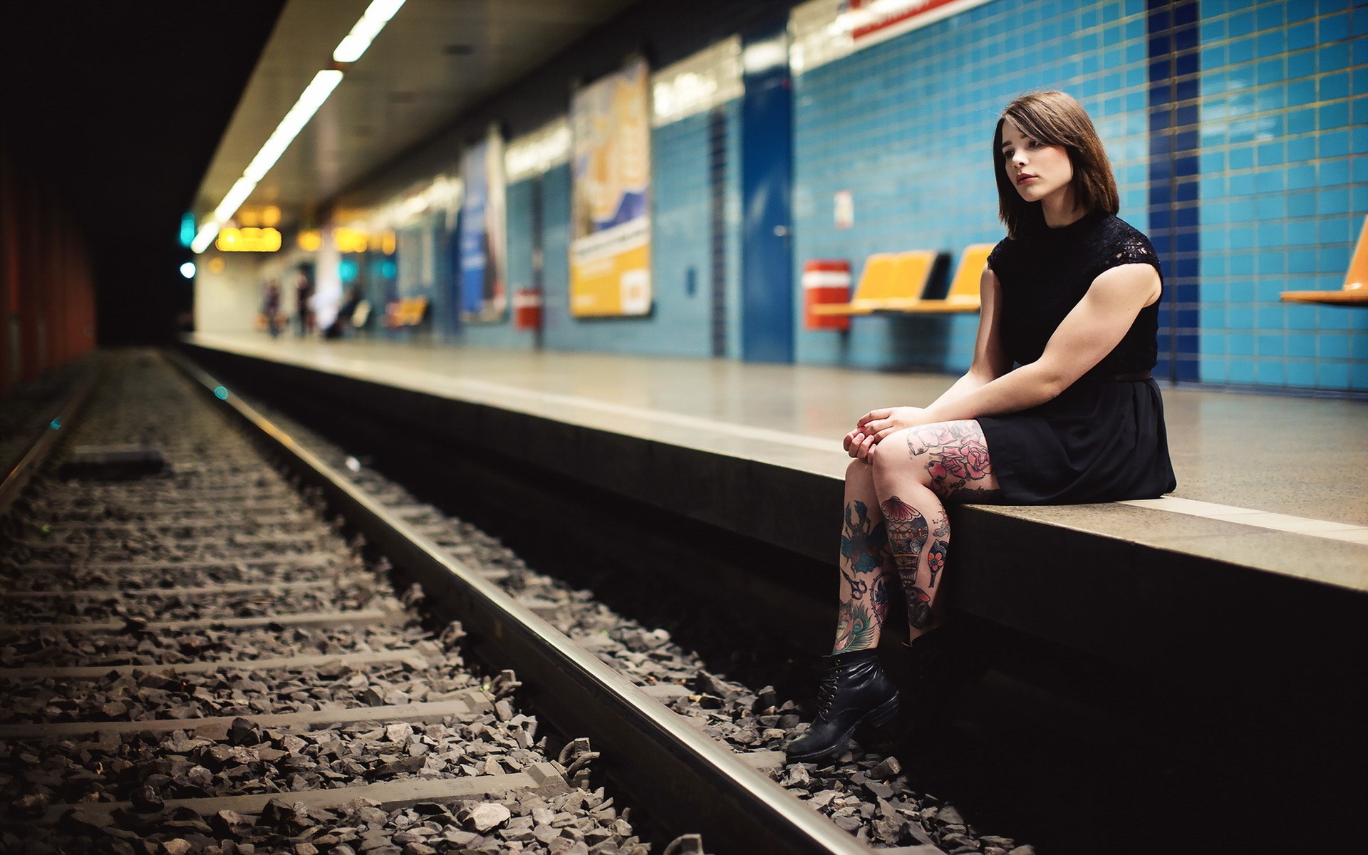 train station subway waiting tattoo sitting julia underground railway chair brunette coldfront transport looking introvert vehicle wallpapers