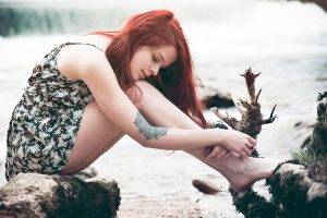 redhead women women outdoors tattoo