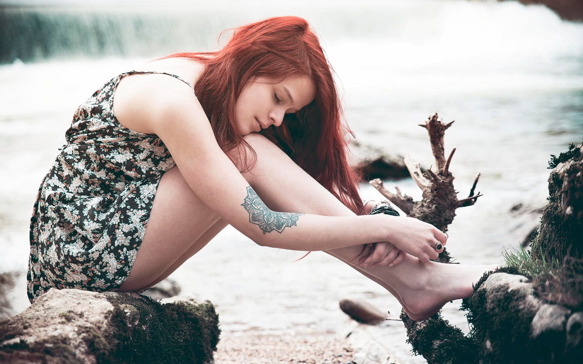 redhead women women outdoors tattoo Wallpaper