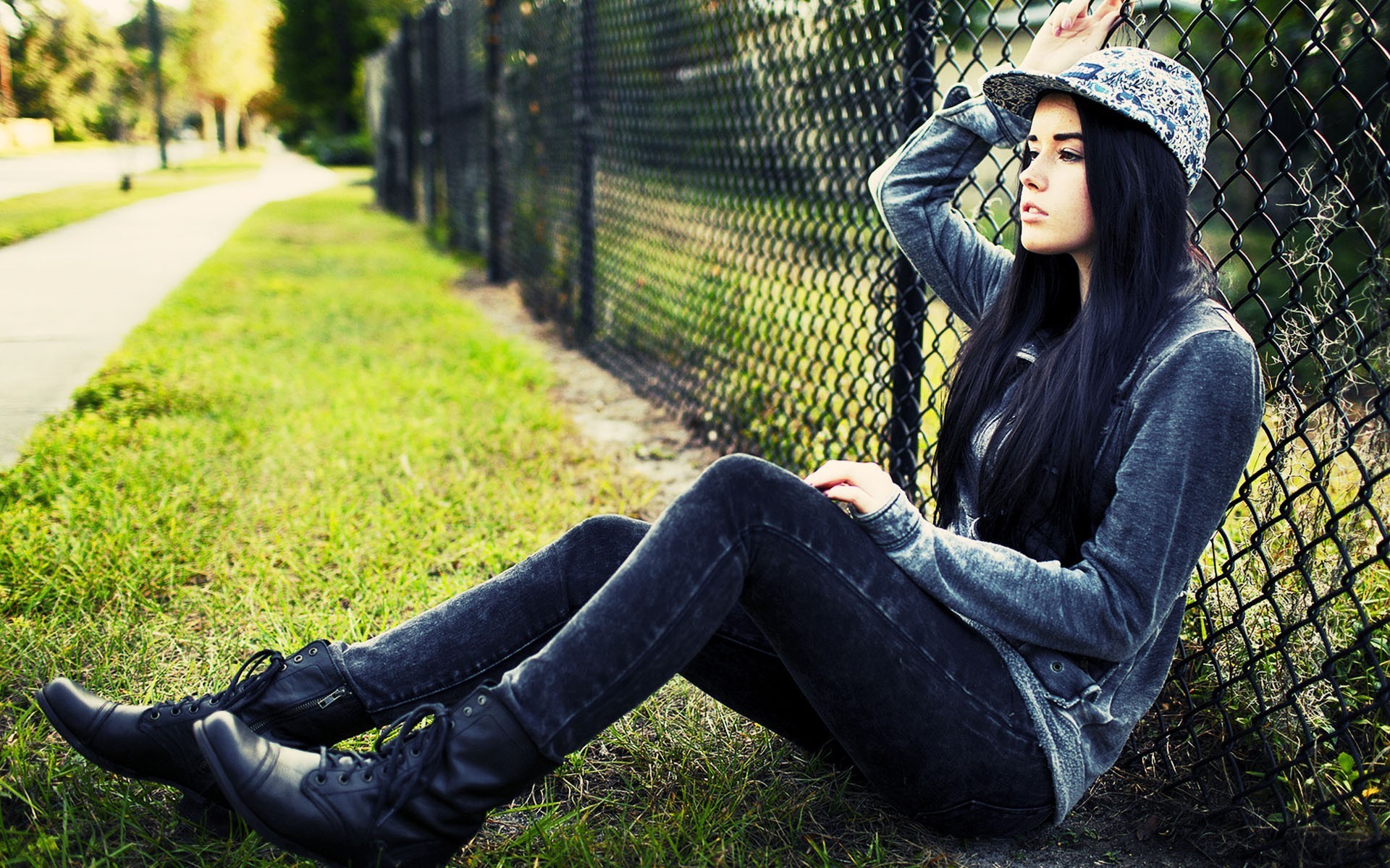 women fence black hair women outdoors Wallpaper