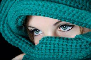 women model face blue eyes scarf