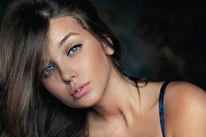 model brunette women face open mouth blue eyes daria konovalova