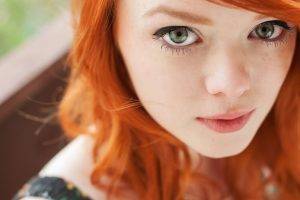 redhead women model face green eyes