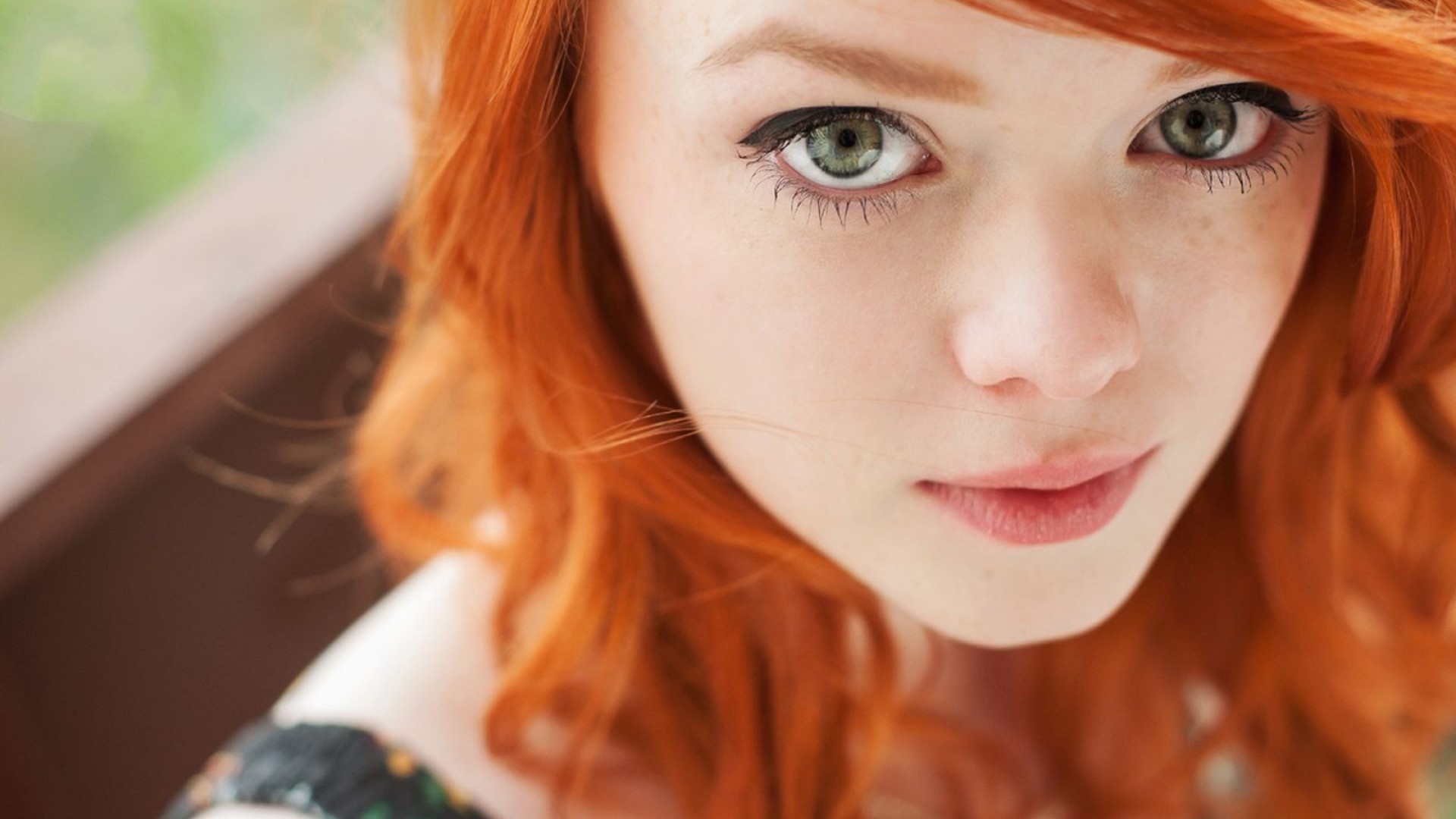 redhead women model face green eyes Wallpaper