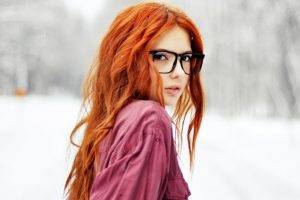 women redhead glasses