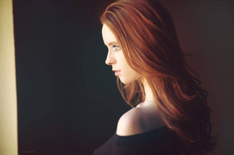 redhead women face black tops profile HD Wallpaper Desktop Background