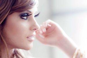 makeup women face depth of field brunette