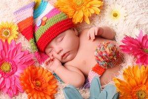 baby flowers woolly hat