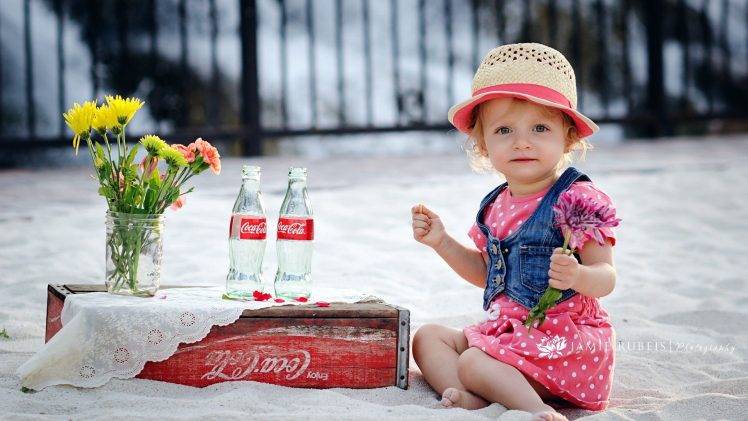 children coca cola polka dots jars bottles flowers HD Wallpaper Desktop Background