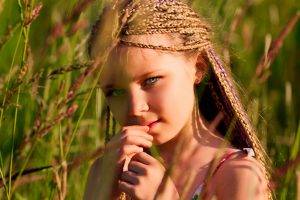 children braids blue eyes blonde nature