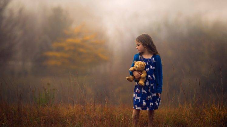 children teddy bears little girl blue dress depth of field jake olson nebraska HD Wallpaper Desktop Background