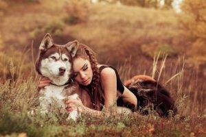 dog hugging women outdoors animals closed eyes