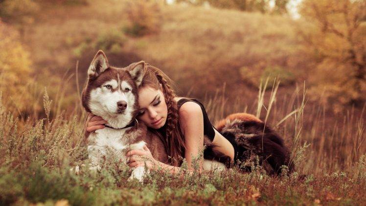 dog hugging women outdoors animals closed eyes HD Wallpaper Desktop Background