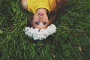 women redhead grass wreaths upside down