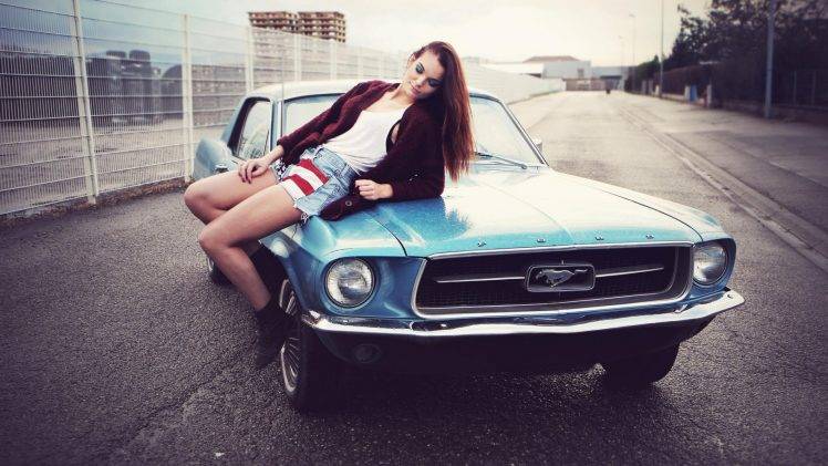 ford mustang muscle cars women with cars HD Wallpaper Desktop Background