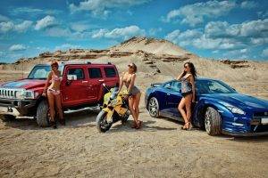 women model bikini hummer bmw s 1000 rr nissan gt r desert women with cars