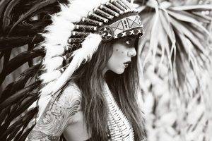 women sepia native americans headdress profile